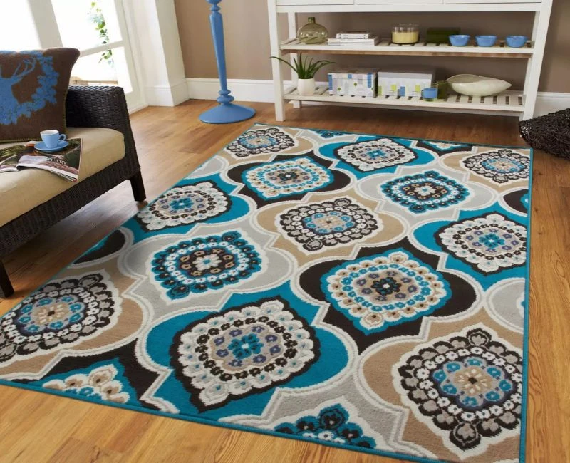Blue and brown geometric area rug