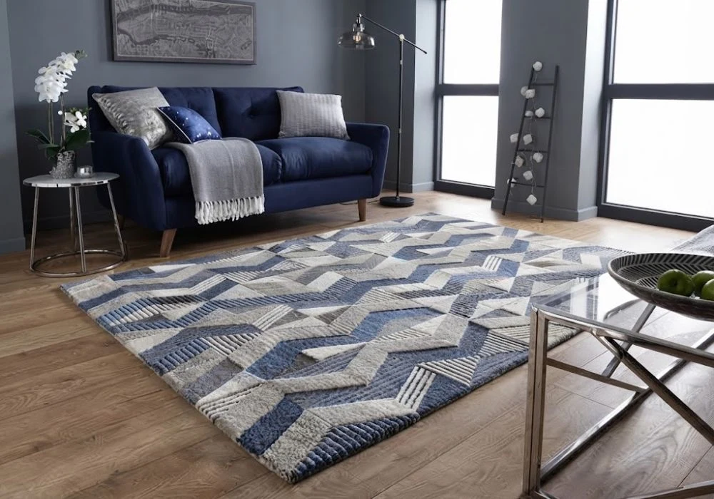 Blue and grey wool rug Dubai