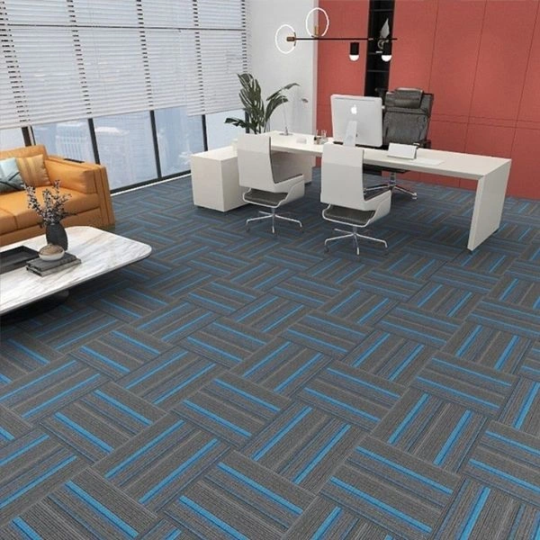 Grey blue striped carpet tiles executive office