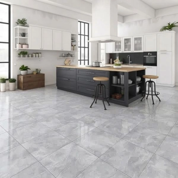 Grey porcelain tiles for modern kitchen floor