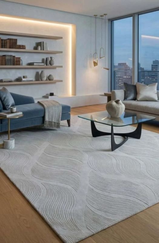 Textured wave pattern wool rug Dubai