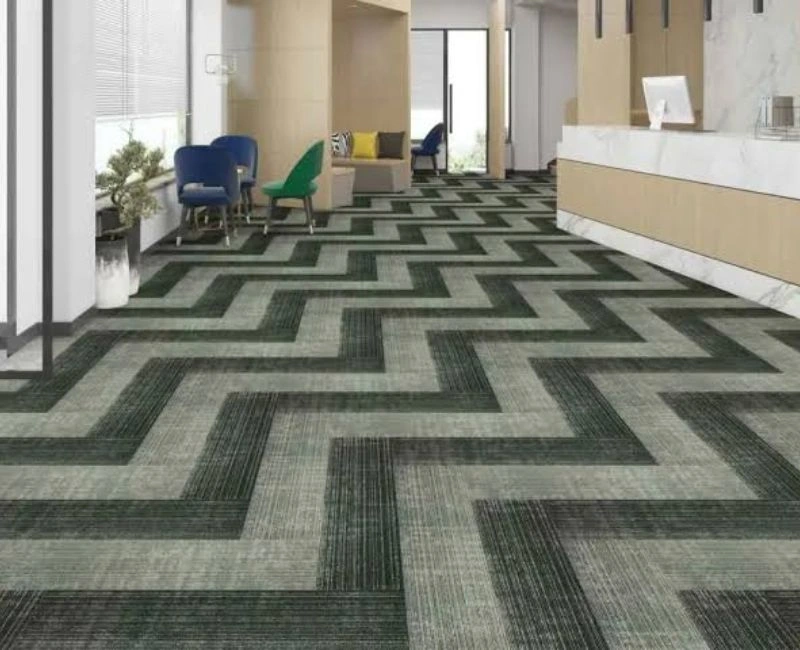 Green zigzag patterned office carpet in Dubai