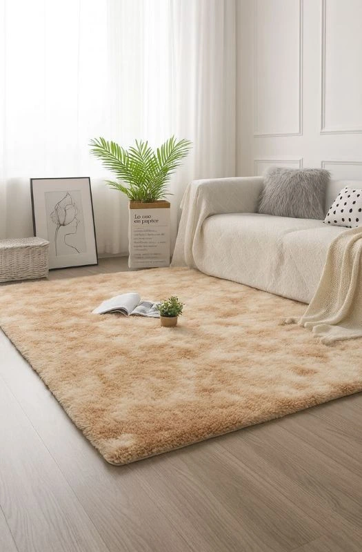 Light brown shaggy rug in chic UAE interior
