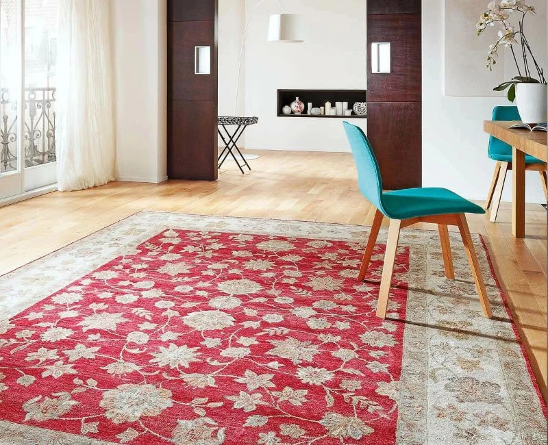 Bright red floral area rug