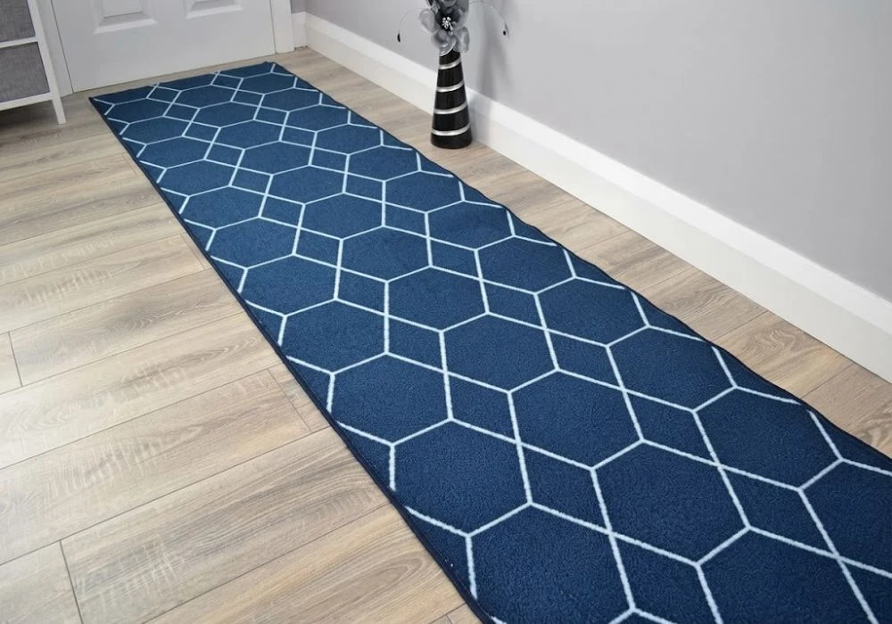 Modern blue geometric runner rug in Dubai