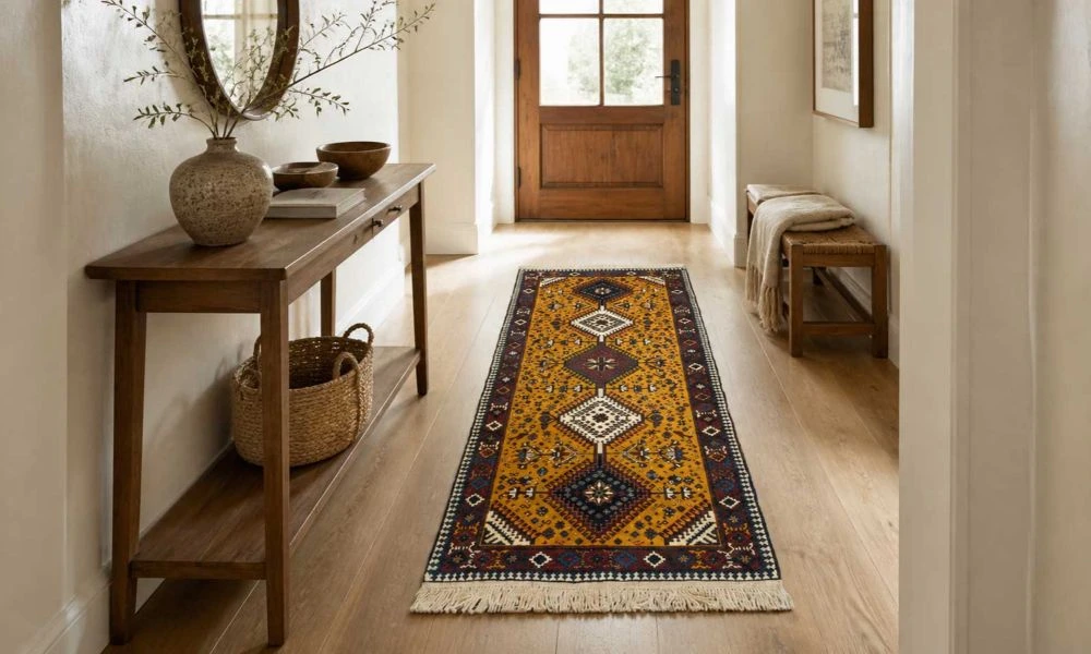 Traditional yellow hallway runner rug in Dubai