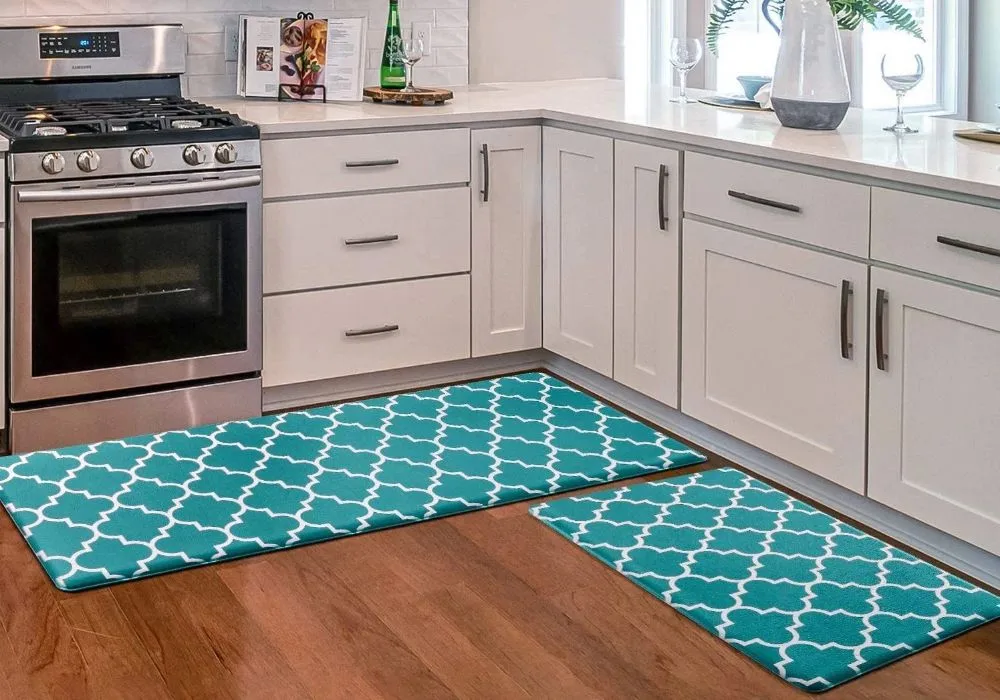 Teal blue quatrefoil kitchen floor mat Dubai