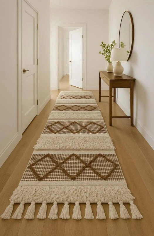 Modern geometric cream runner rug in Dubai