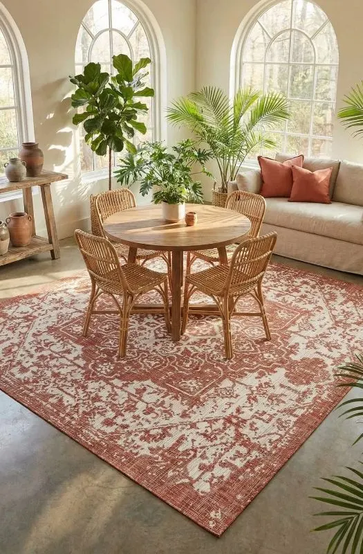 Classic rust patterned dining room area rug