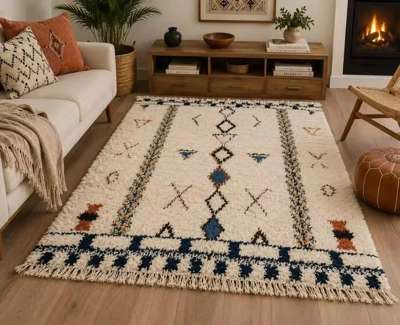 Patterned tribal wool rug in Dubai
